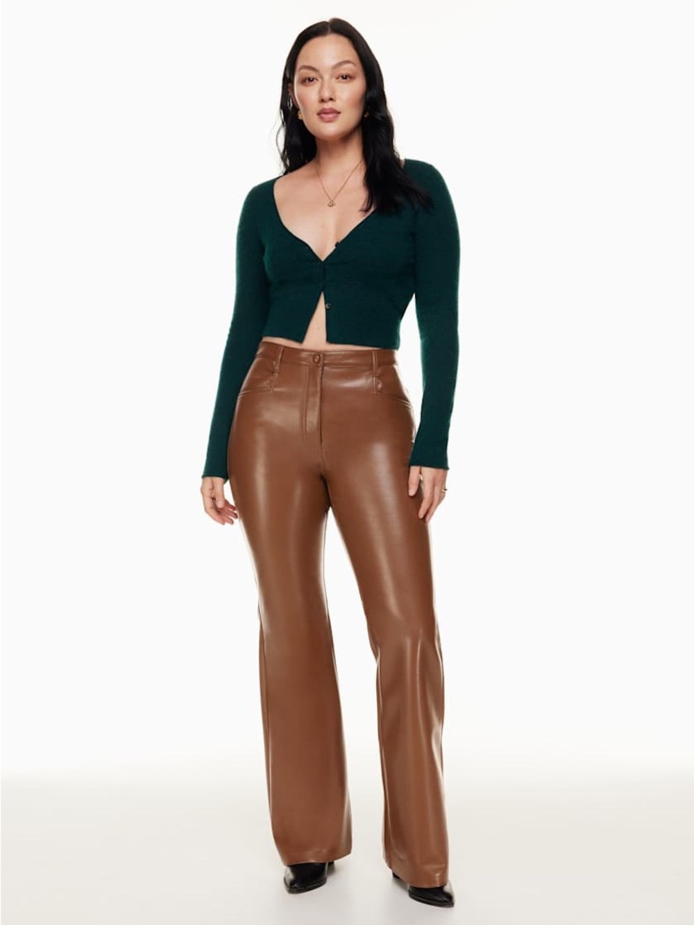 Aritzia Wilfred Beatrix Vegan Leather Pants Flare Cognac Brown Size 4 High Rise